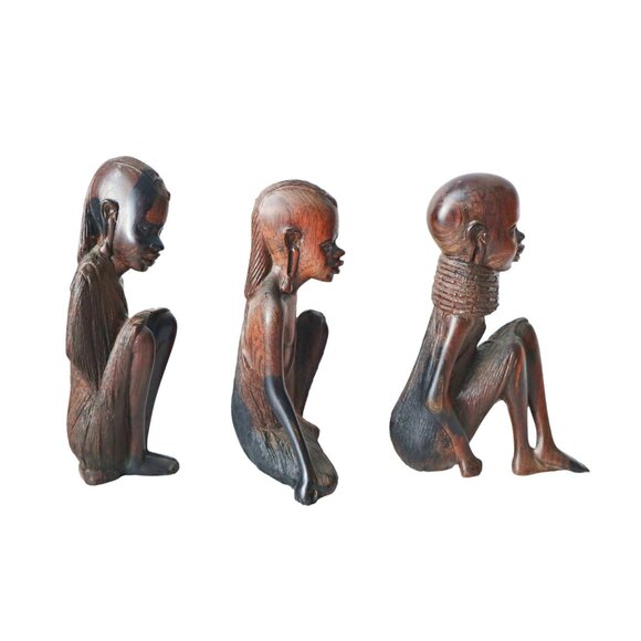 3 Hand-Carved African Tribal Art Ebony Figurines Folk Art - Picture 8 of 9